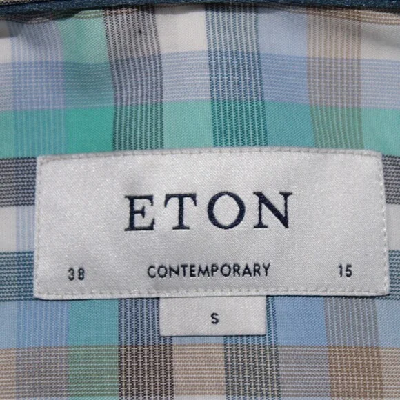 Eton NWT Casual Button Down Shirt Size 38 15 S Contemporary Fit in Blue/Multi